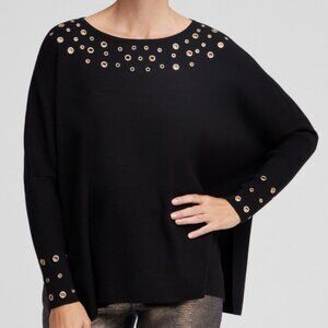 NWT Chico's Black Poncho Sweater Embellished L/XL